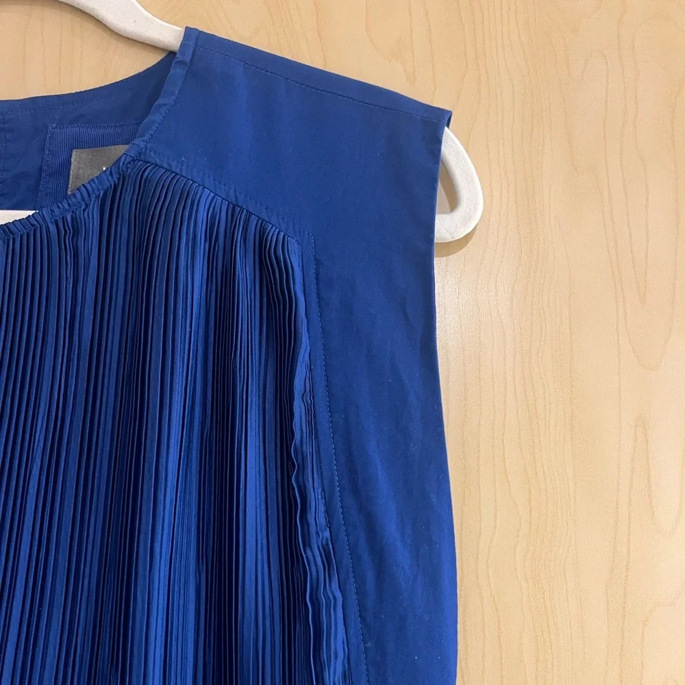 Anthropologie Cap-Sleeve Plissé Mini Dress Dark Blue Size XS - Picture 4 of 8